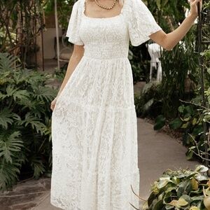 Baltic Born Aspen Smocked Lace Maxi Dress | Off White Size MM